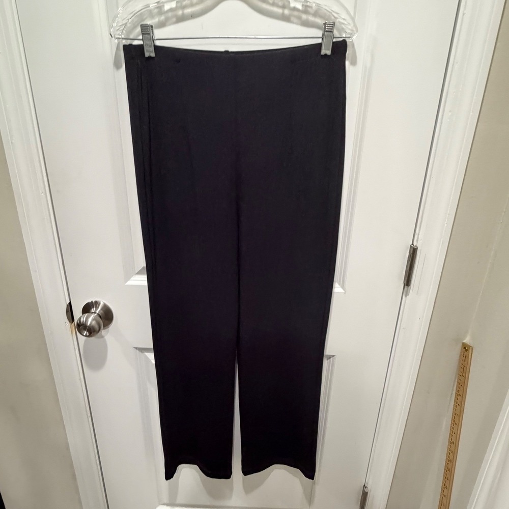 Chico's Women Travelers Black Ribbed Pull On Straight Leg Pants Size 1P Petite